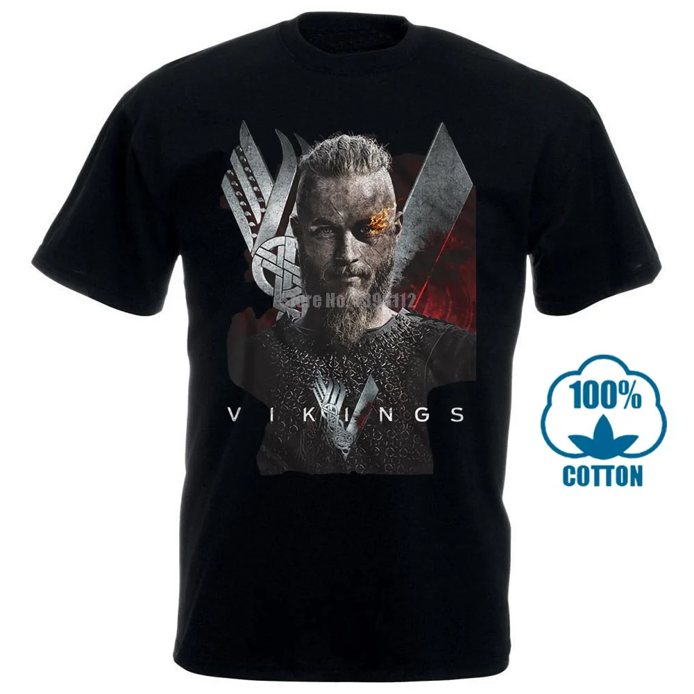 Официальный Vikings Футболка мужская Ragnar Lothbrok история ТВ Шоу Черный в Sm 4Xl 011875 |