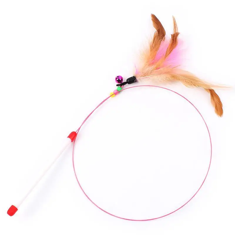 1Pc Cat Interactive Toy Stick Feather Wand With Small Bell Mouse Cage Toys Plastic Artificial Colorful Cat Teaser Toy Supplies