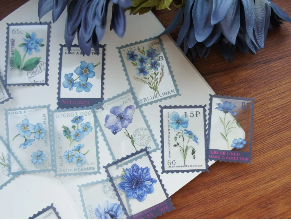 38pcs Stamp Design Night Blue Flower Transparent Sticker Scrapbooking DIY Gift Packing Label Gift Decor Tag