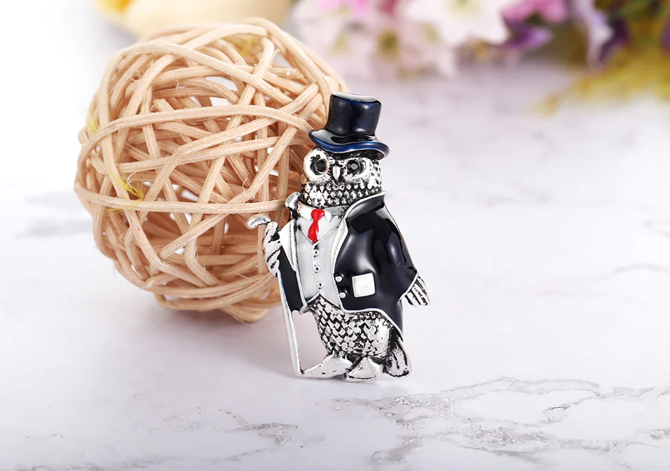 Blucome Vintage Nighthawk Owls Birds Animals Brooches For Women Pins Gentleman Dress Hat Decoration Suit Corsage Pin Collar Clip