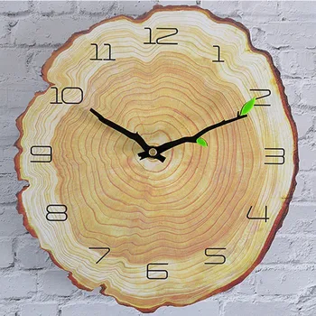 

Nordic Style Quartz Wall Clock Simple Wood Grain Annual Ring Mute Home Living Room Decoration 12 Inch