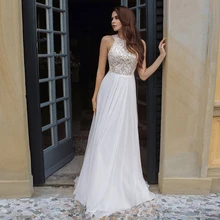 

Charming Sleeveless Wedding Dresses Floor Length Chiffon Bridal Gown Civil Style Halter Sweep Train A Line Свадебное платье 2021
