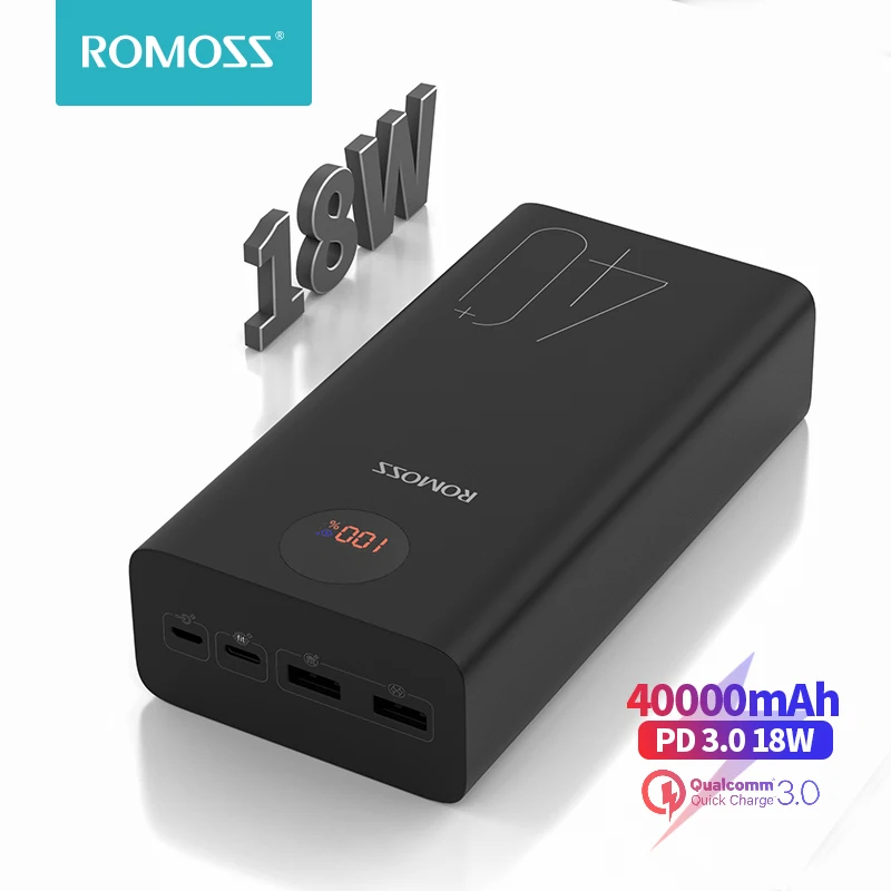  ROMOSS Zeus 40000mAh Power Bank 18W PD QC 3,0 Двусторонняя Быстрая зарядка Powerbank Type C Внешнее зарядное устройство для iPhone Xiaomi 