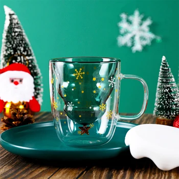 

Christmas Glass Mug Heat-Resistant Double Layered Water Glass Cup Coffee Mug With Lid Cute New Year Gifts For Girls Children