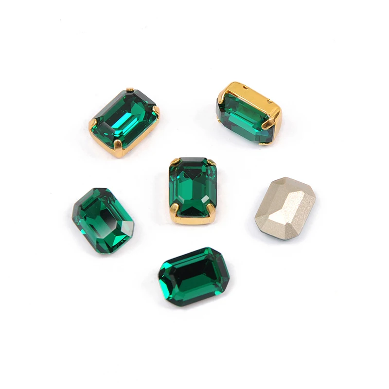 Stone With Gold Изумрудные Стразы шьют на кристалле Стразы стеклянные камни для одежды Свободные Стразы пришивные на основе одежды камни для - Цвет: Stone With Gold