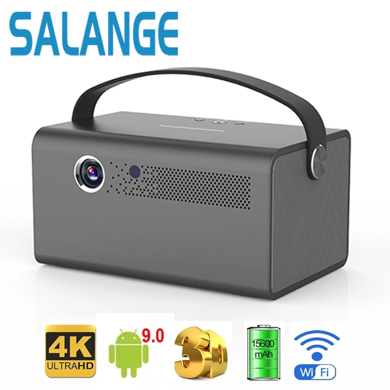 Salange P7 Mini Portable Projector Smart 3D Android 9.0 Wifi BT DLP Home Theater 1080P HD For 4K Cinema Smartphone with Battery