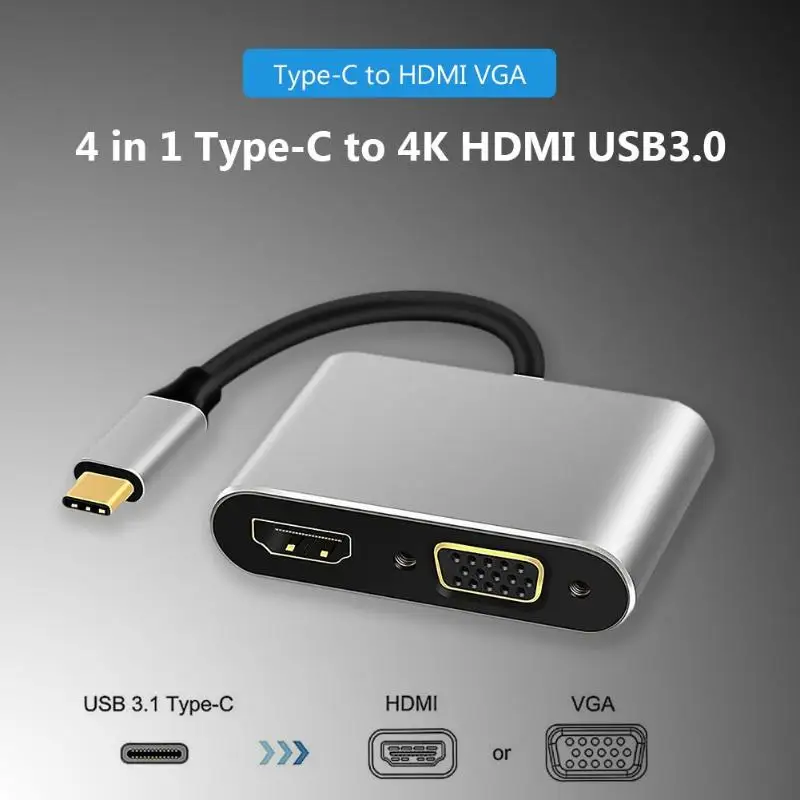 Адаптер практичный классический нежная текстура прочный 4 в 1 USB TYPE-C концентратор 4 порта Расширение Док-станция для ПК ноутбук