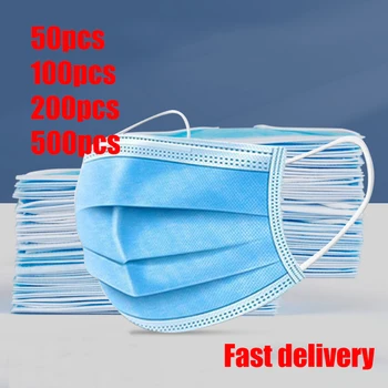 

50/100/200/500pcs Face Masks Disposable Protective Mouth Mask 3 Layers Non-woven Breathable Dust Mouth Cover Safety Mascarilla