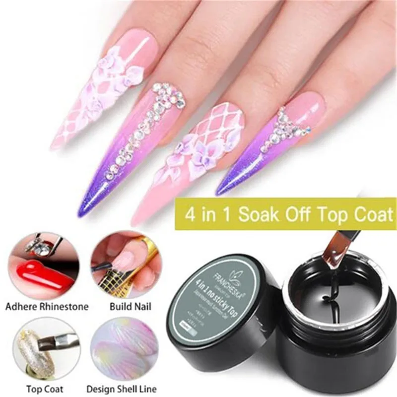 1 Piece 4 In 1 Top Coat Nail Top Coat No Wipe Topcoat UV Gel Polish Rhinestone Nail Reinforce Nails Shape Soak Off Building Gel