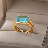 Blue Cubic Zircon Stone Ring For Women Stainless Steel  Square Geometry Finger Ring Party Accessories Jewelry Gift Bijoux Femme - Image 5