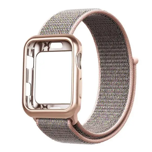 Чехол+ ремешок для apple watch band apple watch 5 4 band 44 мм 40 мм correa 38 мм iwatch band 42 мм нейлоновый браслет pulseira 3 - Цвет ремешка: pink sand