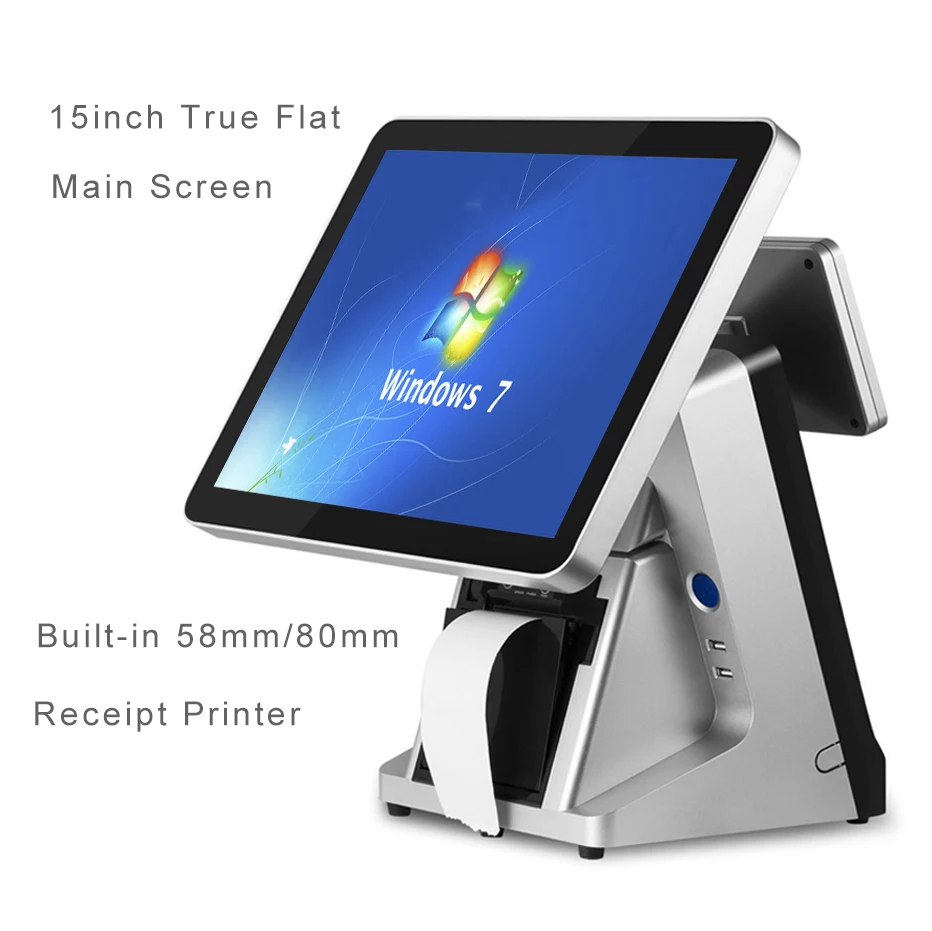 Pos-терминал 15 дюймов емкостный сенсорный экран pos-система с VFD клиентский экран кассовый аппарат для фруктового магазина