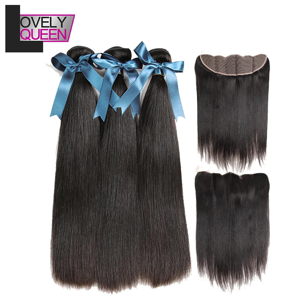 

Lovely Queen Human hair Brazilian Straight Hair 3 Bundles with Frontal Closure 100 % Human Non Remy hair extensions