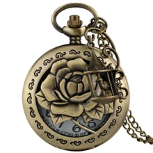 Бронзовые полые розовые цветы дизайн кварцевые карманные часы антикварные ретро ожерелье часы старомодные Подвесные часы с аксессуарами