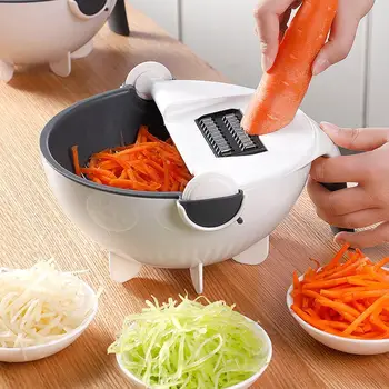 

9 In 1 Multifunctional Rotate Vegetable Cutter And Slicer Fruit Grater With Drain Basket Large Container Kitchen Gadgets