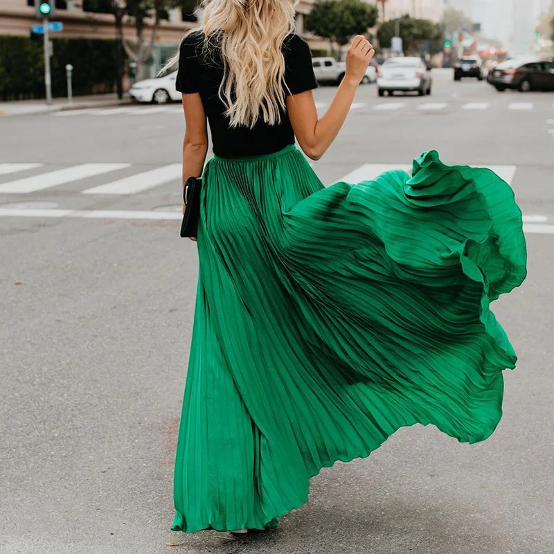 Для женщин Boho Высокая талия шифон Max расклешенное плиссированное платье с коротким и широким подолом длинные Drance Пышная юбка