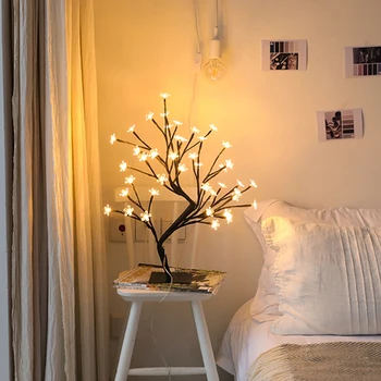 

Bedroom Party Adjustable Branch Modern Artificial Flowers Table Top Indoor Wedding LED Tree Light Bar PVC Night Lamp Home Decor