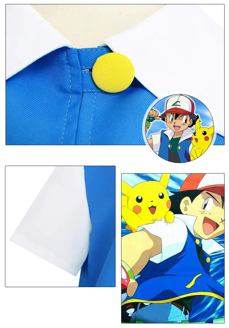 Аниме косплей карманные монстры костюмы Pokemon Ash Ketchum Синяя Куртка+ перчатки+ шляпа Ash Ketchum Косплей Подарки для детей и взрослых