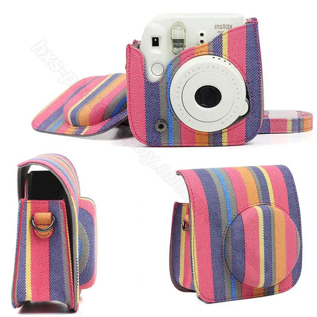 Color stripe Fujifilm Instax Mini 9 8 8+ аксессуары для камеры Художника масляной краской из искусственной кожи Защитная сумка на плечо Чехол - Цвет: Color stripe