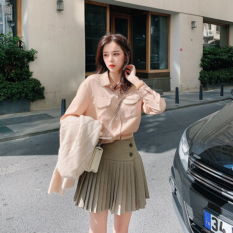 MISHOW, осенняя Милая Современная женская рубашка, одноцветная, длинный рукав, уличная одежда, корейский стиль, рубашка MX19C4987