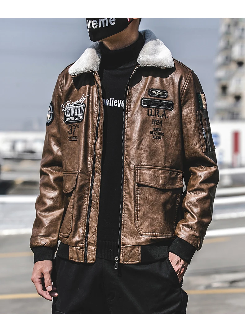 SOUL OF TIGER, роскошная Корейская зимняя одежда, теплая уличная одежда, мужская повседневная кожаная куртка пилота, Мужская негабаритная куртка из искусственного меха Pu, пальто