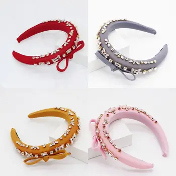 

Baroque Women Thick Spong Padded Headband Cute Bowknot Solid Color Hair Hoop Glitter Rhinestone Embellished Jewelry Stage Party