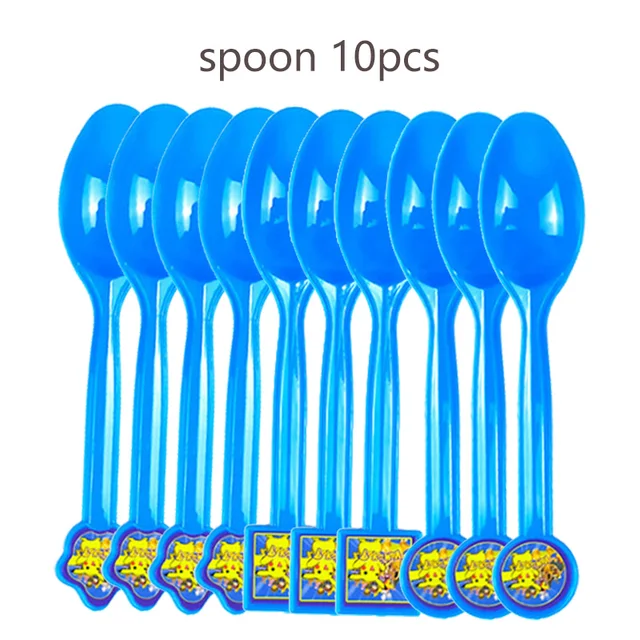 Pokemon Birthday Party Tool Props Straw Banner Baby Shower Party Supplies Wedding Balloon Decoration Pikachu Topper Boy Surprise 10PCS spoon