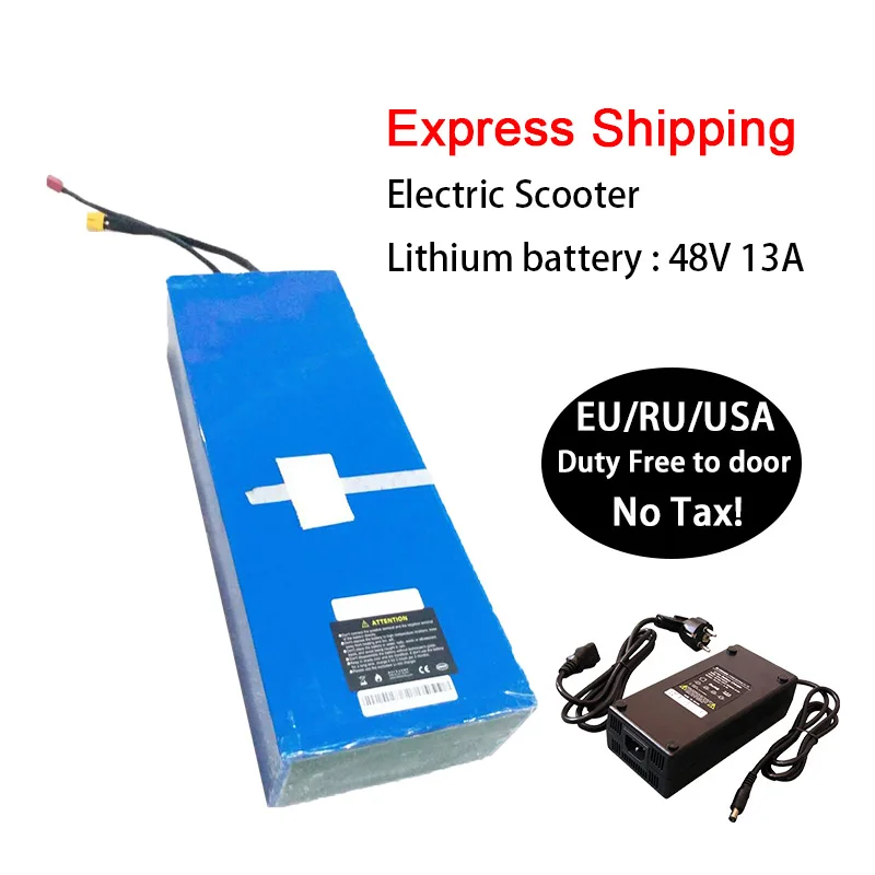 Для того, чтобы налог на ЕС аккумулятора электроскутера 500W 48V ионно-литиевая Батарея пакет 48V 26AH скутер Батарея с ПВХ чехол с BMS 2A Зарядное устройство - Цвет: 48V13AH with charger