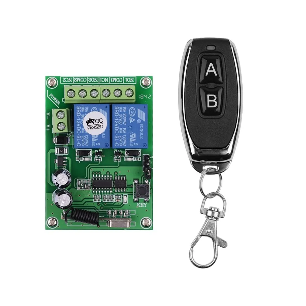 12V/24V 2 Channel Relay Wireless Remote Control Switch 433Mhz Two Keys Remote Control for Garage Door Lighting Curtains