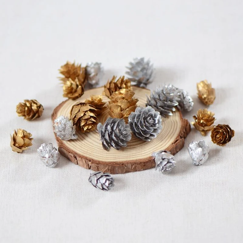 Gold and Silver Pine Cone DIY Wedding Christmas Wreath Decoration Pine Cone Ball Christmas Tree Ornaments 6/9 pieces/set