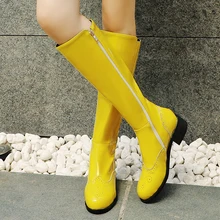 Rimocy/пикантные сапоги до колена из лакированной кожи; женские модные высокие сапоги на массивном каблуке в стиле панк; женская желтая кожаная обувь