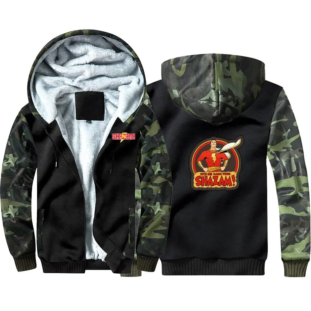 

New Superhero Shazam Camouflage Hoodie Sweatshirts Winter Thicken Hooded Coat Cosplay Costume Warm Men Women Clothing