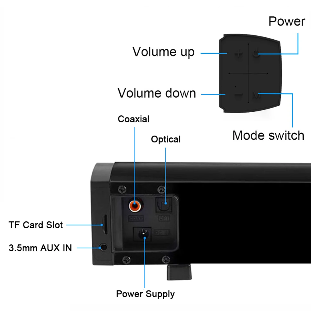 YOUXIU 40W TV Soundbar 2.0 Home Theater System Stereo Bluetooth Speaker Sound Bar Subwoofer Support Optical AUX Coaxial  For TV