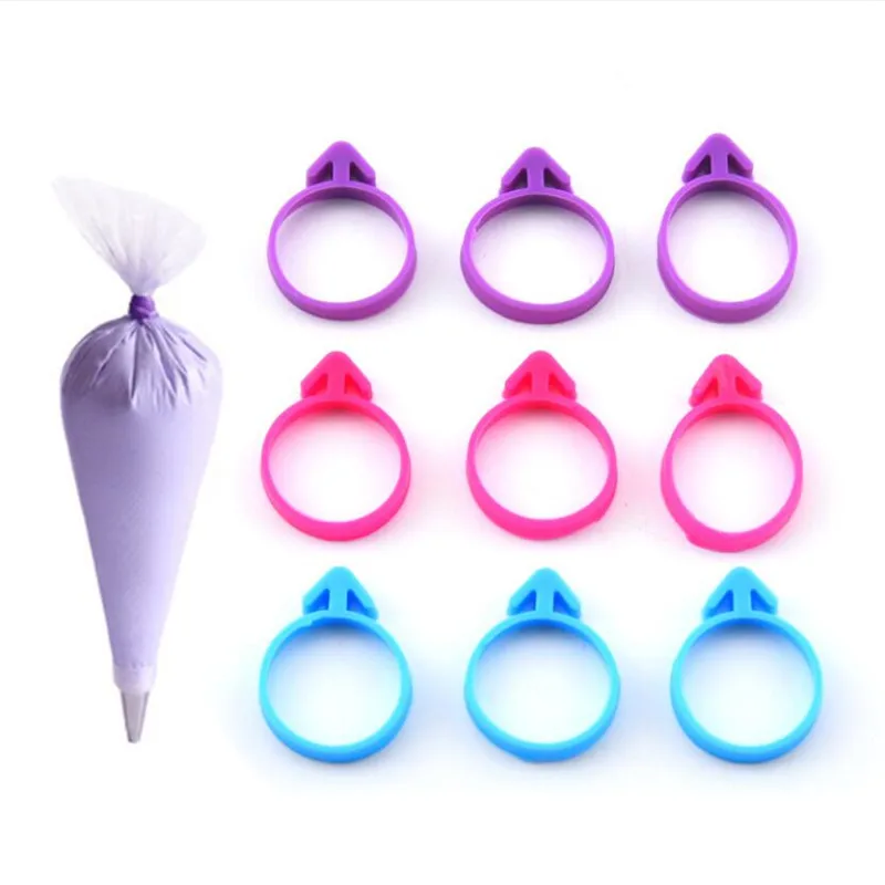 Pastry Bag Set Baking Supplies 10 pieces Silicone Icing Bag Ties Fixed Rings DIY Reusable Piping Decorating Bag Rubber Band Lashing No Leaks Pastry Tool