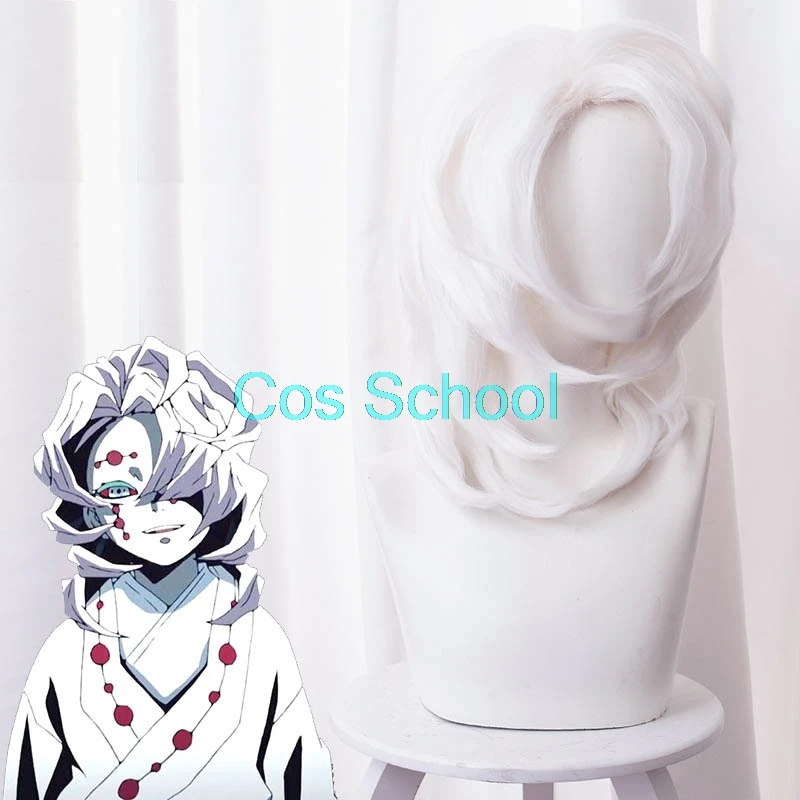 Cos School Rui, парики для косплея, Demon Slayer, Kimetsu no Yaiba, парики, аниме, белые, стильные, короткие волосы, Rui, костюмы, аксессуары