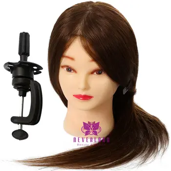 

20" 100% Real Hair Brown Training Practice Head Mannequin Hairdressing + Clamp Hairdressing Mannequin Head Salon Head Practice