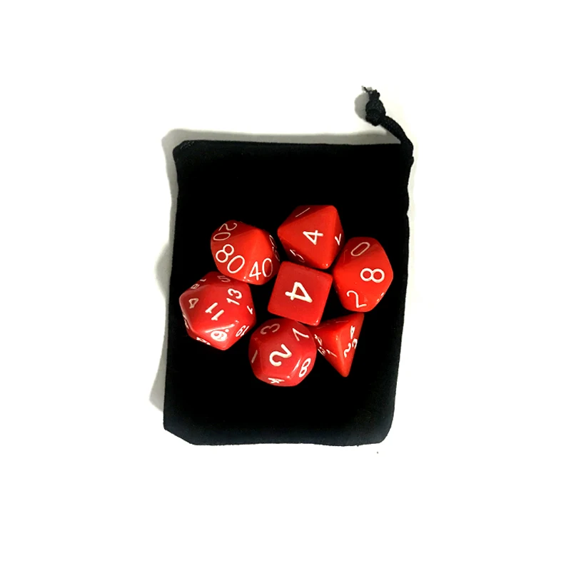 Red dice Black bag 7 шт./лот Dice набор с бархатной сумкой D4, D6, D8, D10, D10%, D12, D20 красочные аксессуары для настольной игры, DnD, RPG GYH - Цвет: Red dice Black bag