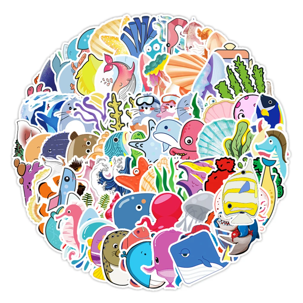 

100pcs Ocean Series Lovely Creatures Stickers For Laptop Notebook Helmet Adesivi Aadesivos Scrapbooking Material Craft Supplies