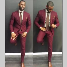 Стильный Бургундский Свадебный мужской костюм, приталенный смокинг для жениха, мужской костюм жениха, недорогой костюм из двух предметов(пиджак+ брюки