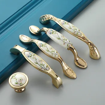 

10PCS Antique Ceramic Cabinet Handles Chinese Vintage Drawer Knobs Wardrobe Door Handles European Furniture Handle