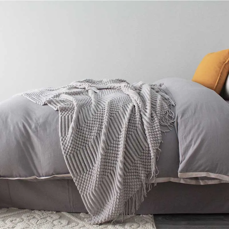 Вязаное декоративное одеяло с кисточкой диван плед реквизит для фотосъемки на весну лето покрывало для сна и отдыха 127*170 см