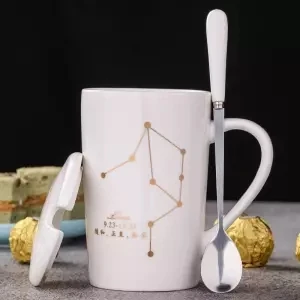 Чашка керамическая чашка кружка с крышкой с ложкой Мужская и женская пара креативная чашка Бытовая чайная чашка молочная чашка кофейная чашка Tazas стакан - Цвет: Libra