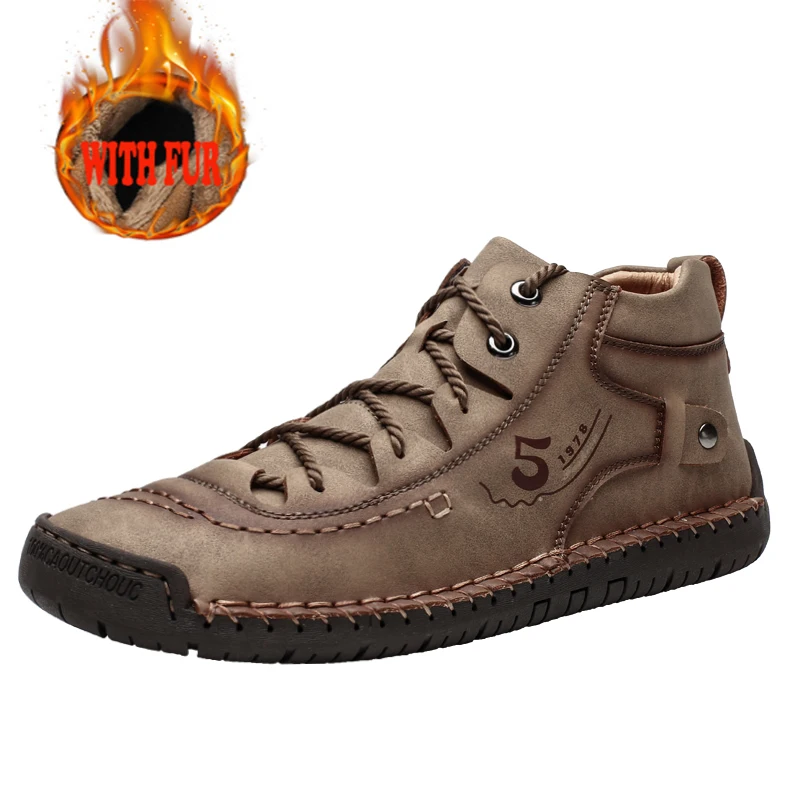 

2019 Winter Men's Shoes Warm Casual Leather Fashion Comfortable Flat Boots Men Lace-up Shoes Winter Male Hiking Boots Big Size