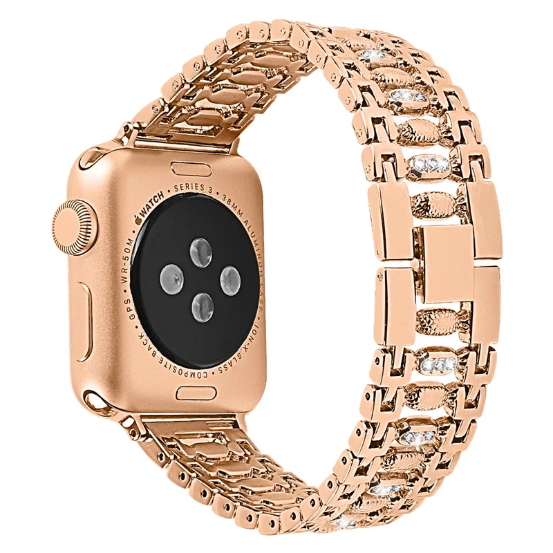 Rose Gold Ремешок для Apple Watch, металлический браслет 40 мм, 44 мм, 38 мм, 42 мм, iWatch, стразы, браслет из нержавеющей стали, часы - Цвет ремешка: Rose Gold