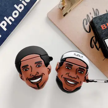 

for apple airpods 2 case cover silicone with keychain cute big head cartoon LeBron Kobe headset case for airpods 1/2 case