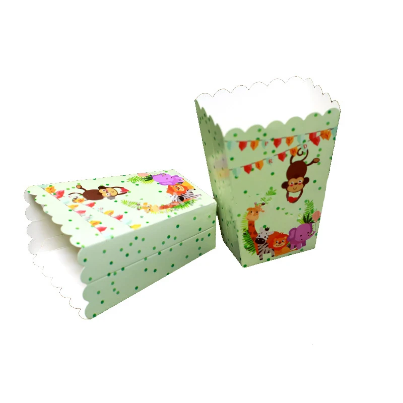 popcorn box 6pcs Мультфильм джунгли животных Тема шар День Рождения украшения Дети одноразовые посуда декоративный шарик вечерние принадлежности - Цвет: popcorn box 6pcs