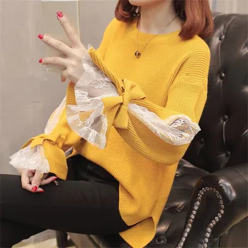 

New Youth Women's Sweater Autumn Winter 2019 Fashion Elegant Slim Girl's Knitted Pullover Tops Female