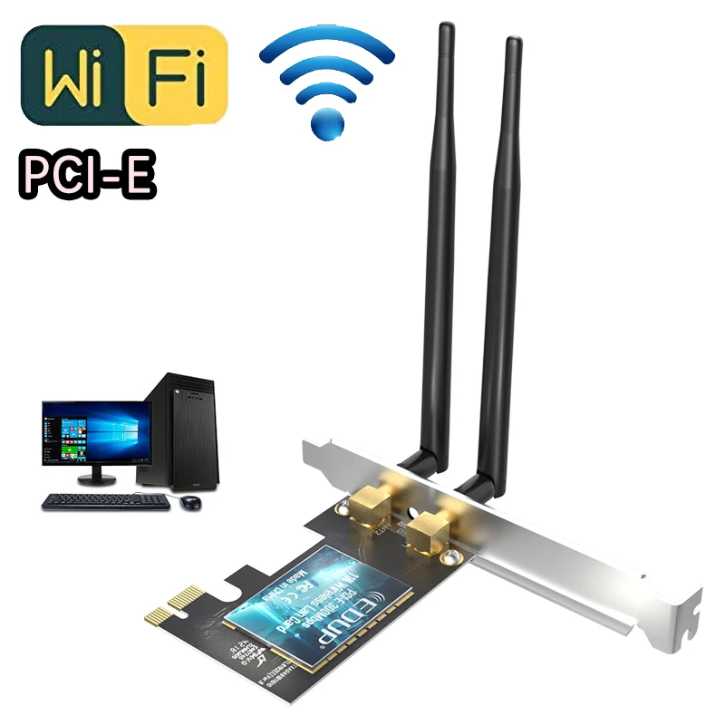 

PCI-E wireless wifi network card 300Mbps adapter 2.4G Built-in 2 5dbi high gain antennas supports windows 7/8.1/10 for computers