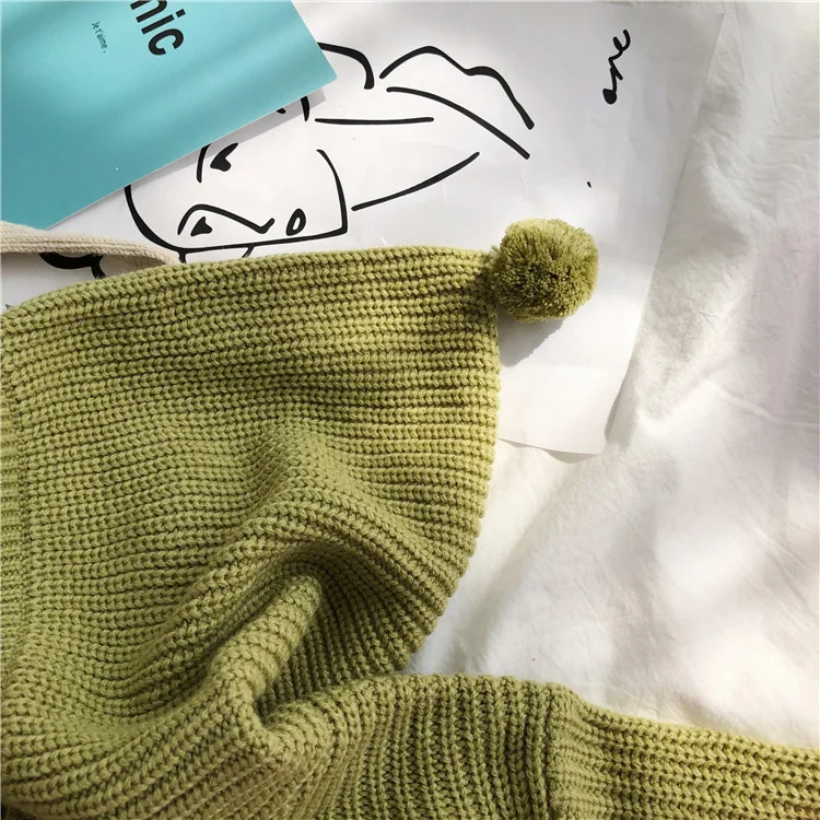 Autumn And Winter GIRL'S Sweater New Style Solid Color Hooded Knitted Pullover Loose-Fit Baby Children