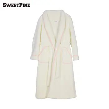 

SWEETPINE Solid Color Night Robe Women Sleepwears with Waist Belt & Pockets Super Soft & Warm Winter Autumn Top Quality Pajamas